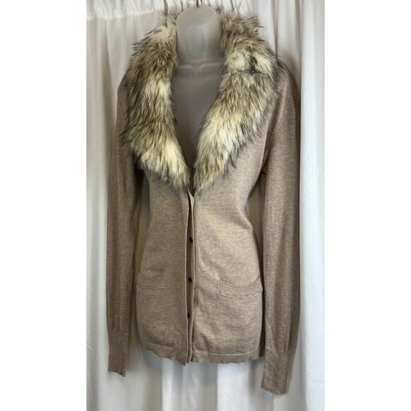 Ann Taylor LOFT Detachable Faux Fur Collar Tan M preppy academia 61-04 - Picture 1 of 16